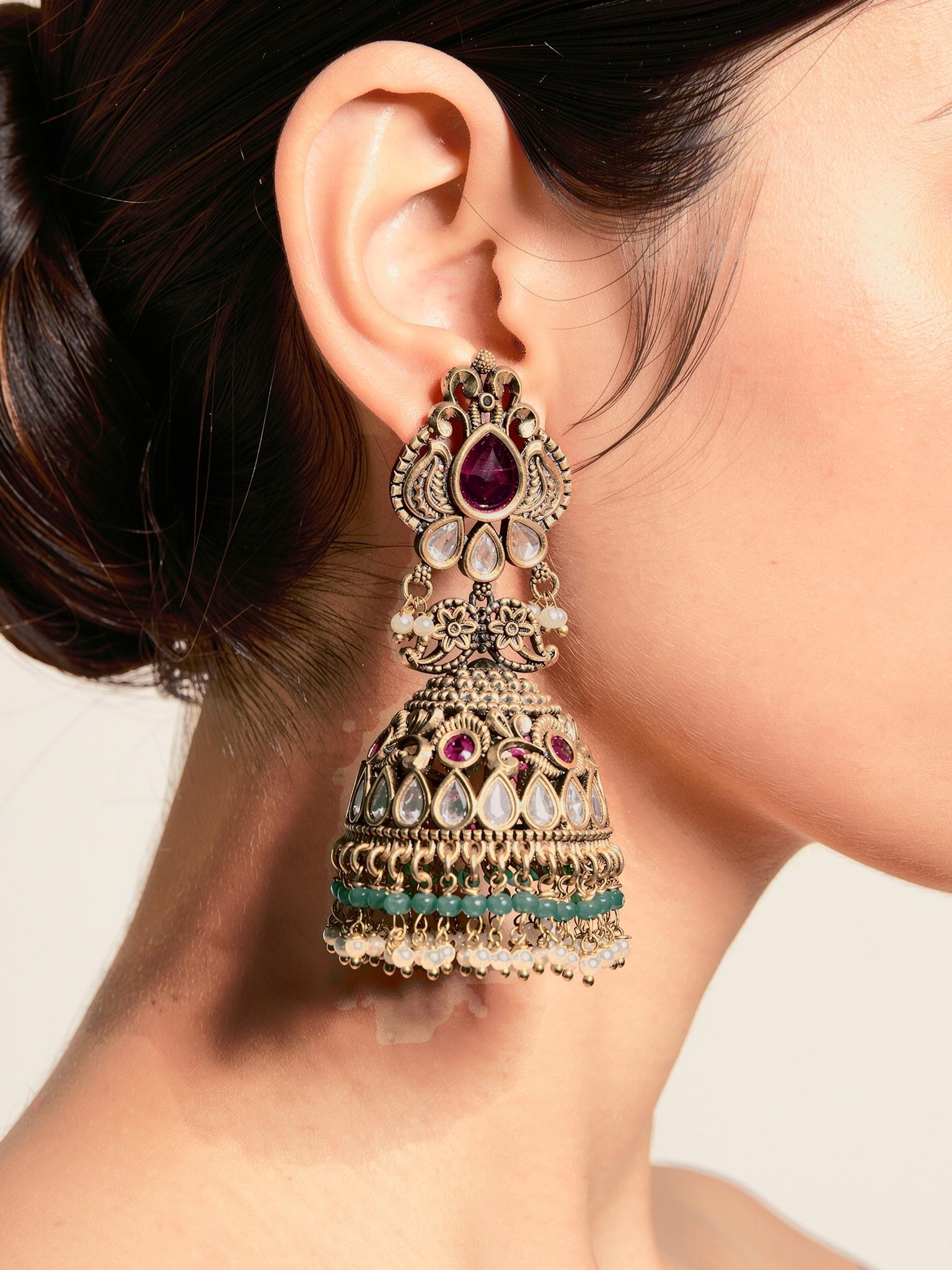Jhalak Antique Gold Jhumka Earrings, Gold - Outbox House