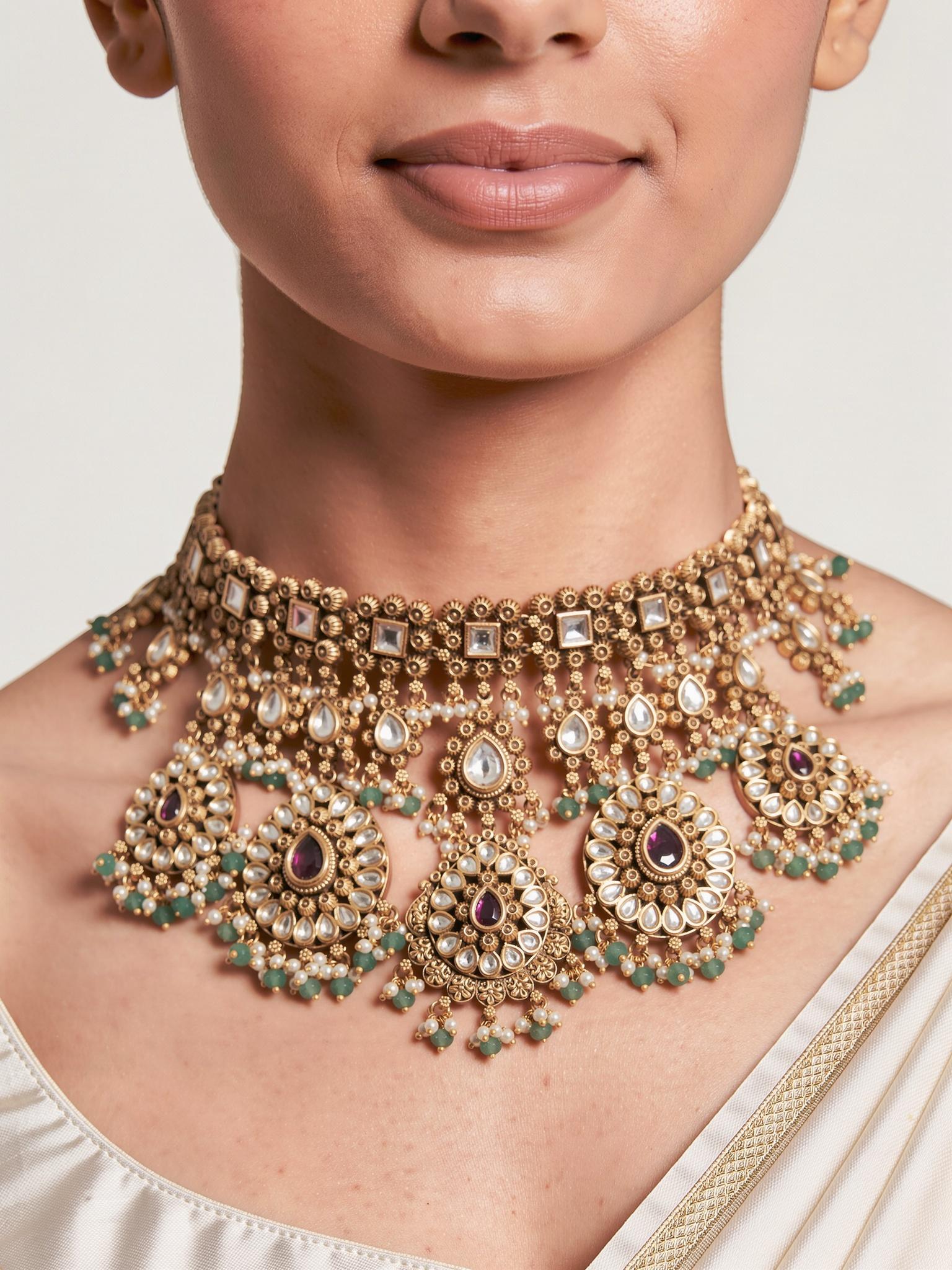 Taraana Antique Kundan Bridal Choker Set - Outbox House
