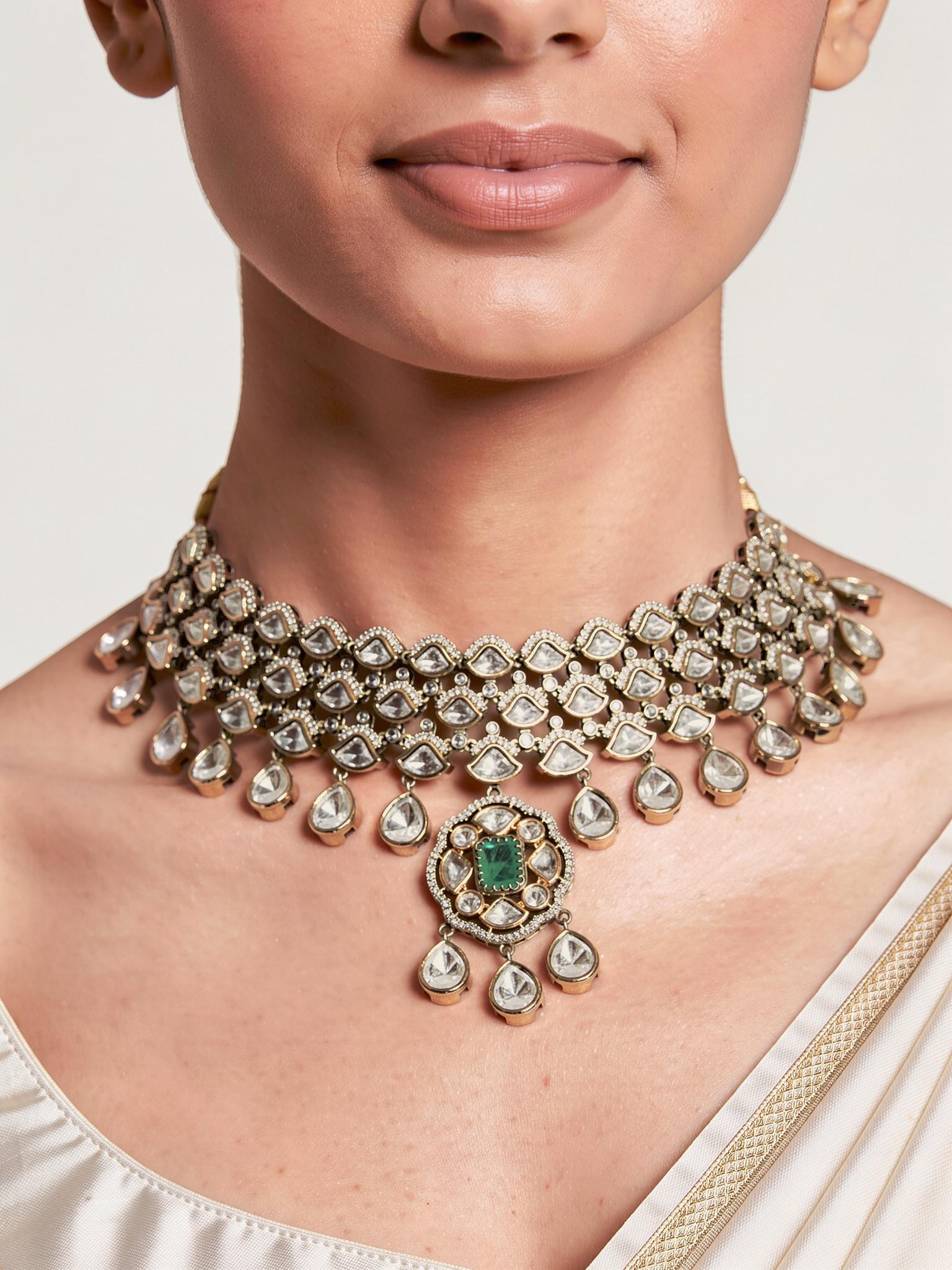 Aliz Moissanite Choker Set, Mint Green - Outbox House