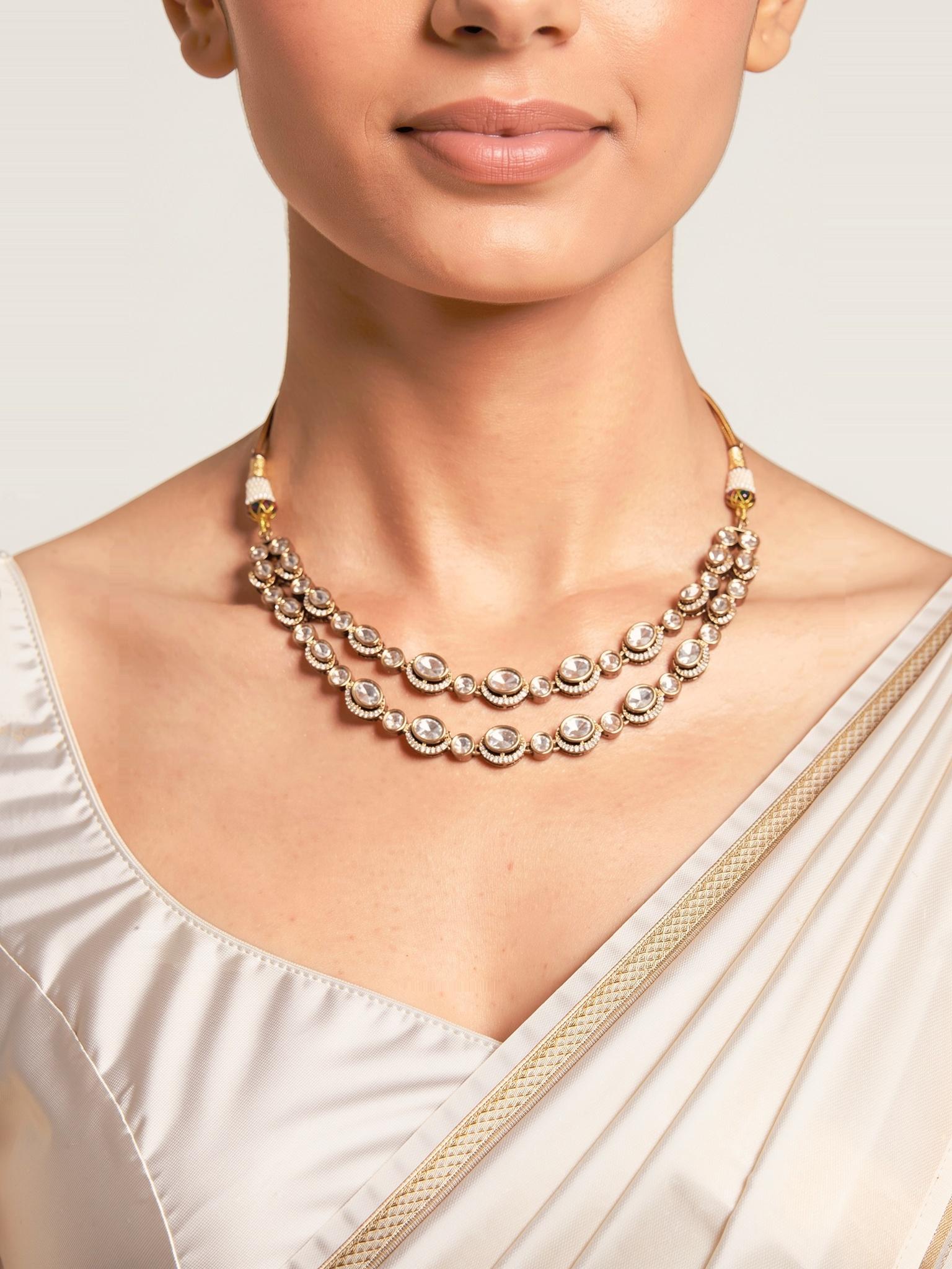 Riya Moissanite Layered Necklace Set, White - Outbox House