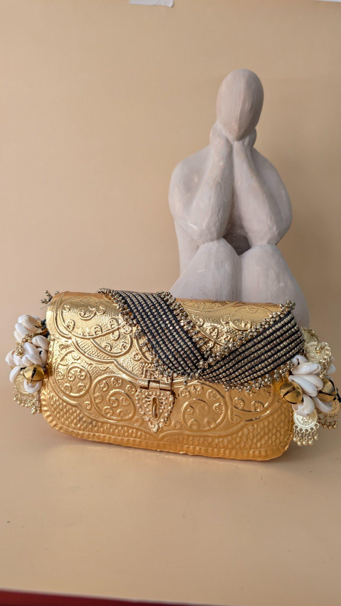 Barkat Brass Clutch with Cowrie Shells - Outbox House
