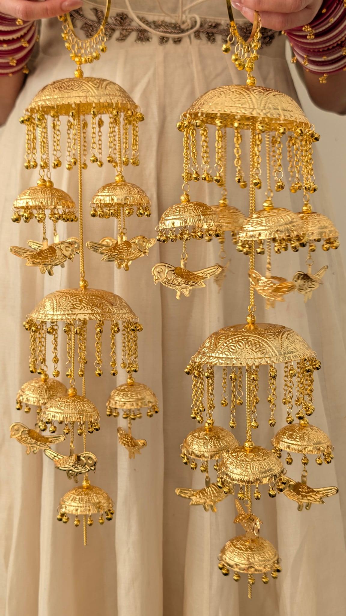 Pankh Gold Plated Bridal Kaleerey with Bird Charms. Small bird charms hang from mini gold-toned domes.