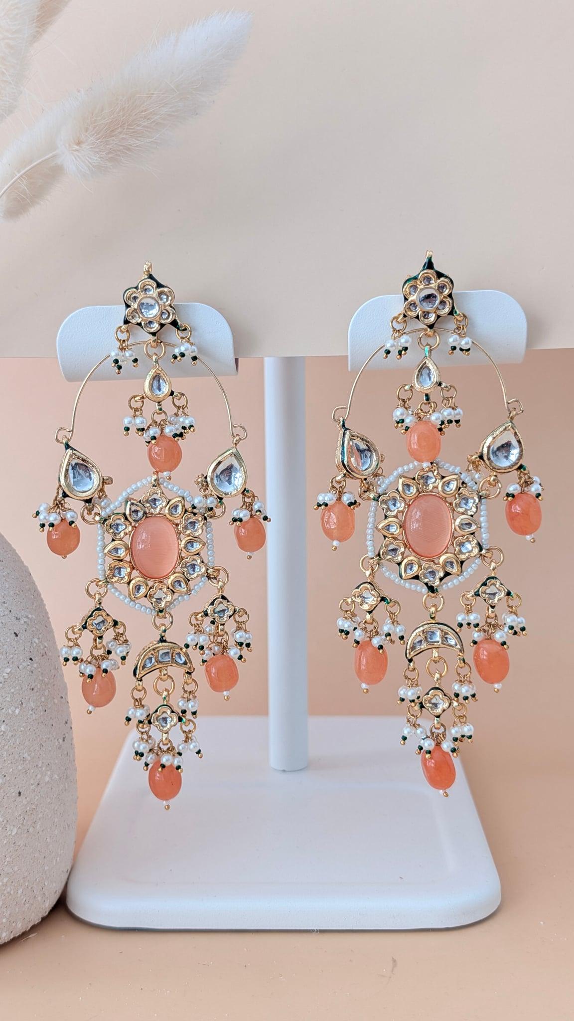 Samaira Kundan Chandbali Earrings, Peach - Outbox House