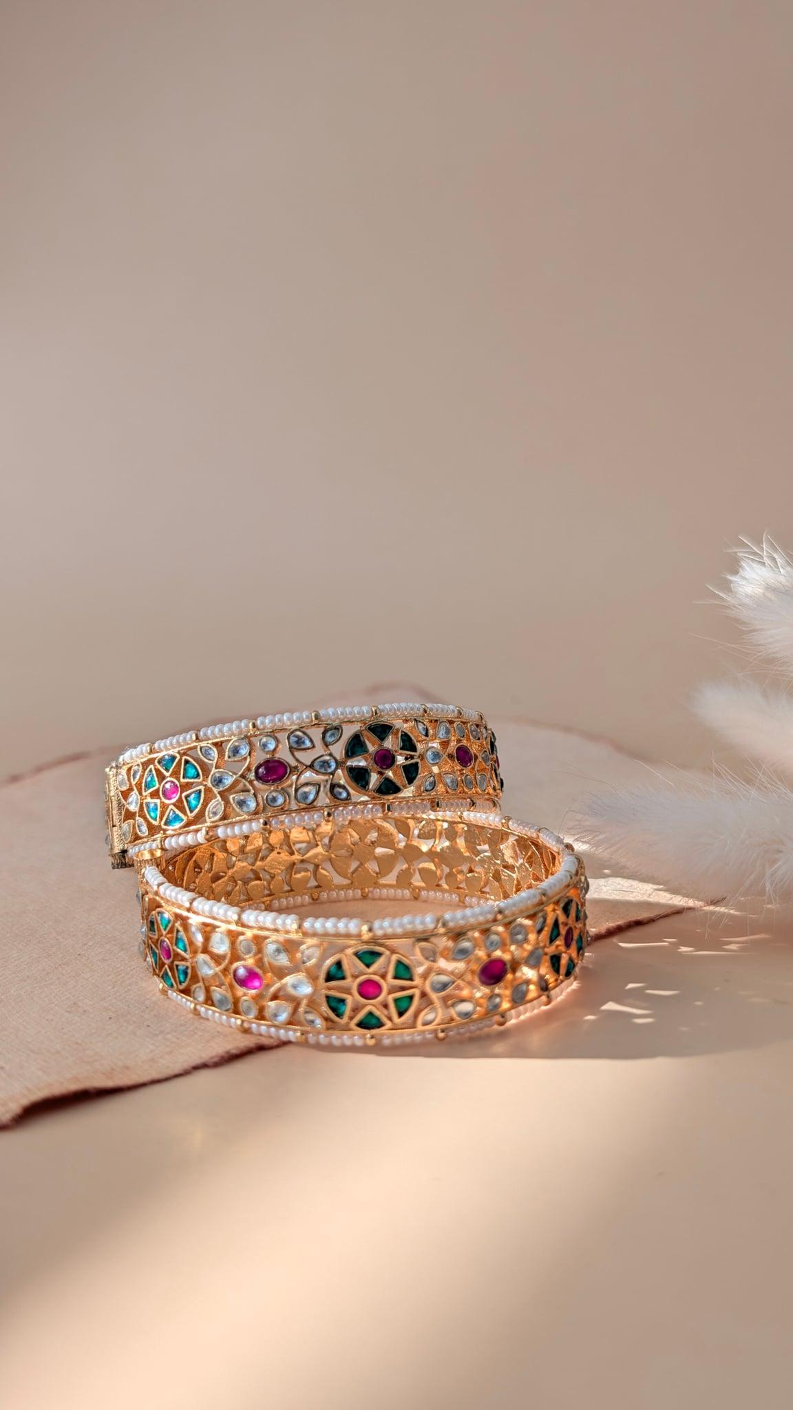 Shanaya Kundan Pearl Kada Bangles, Multicolour - Outbox House