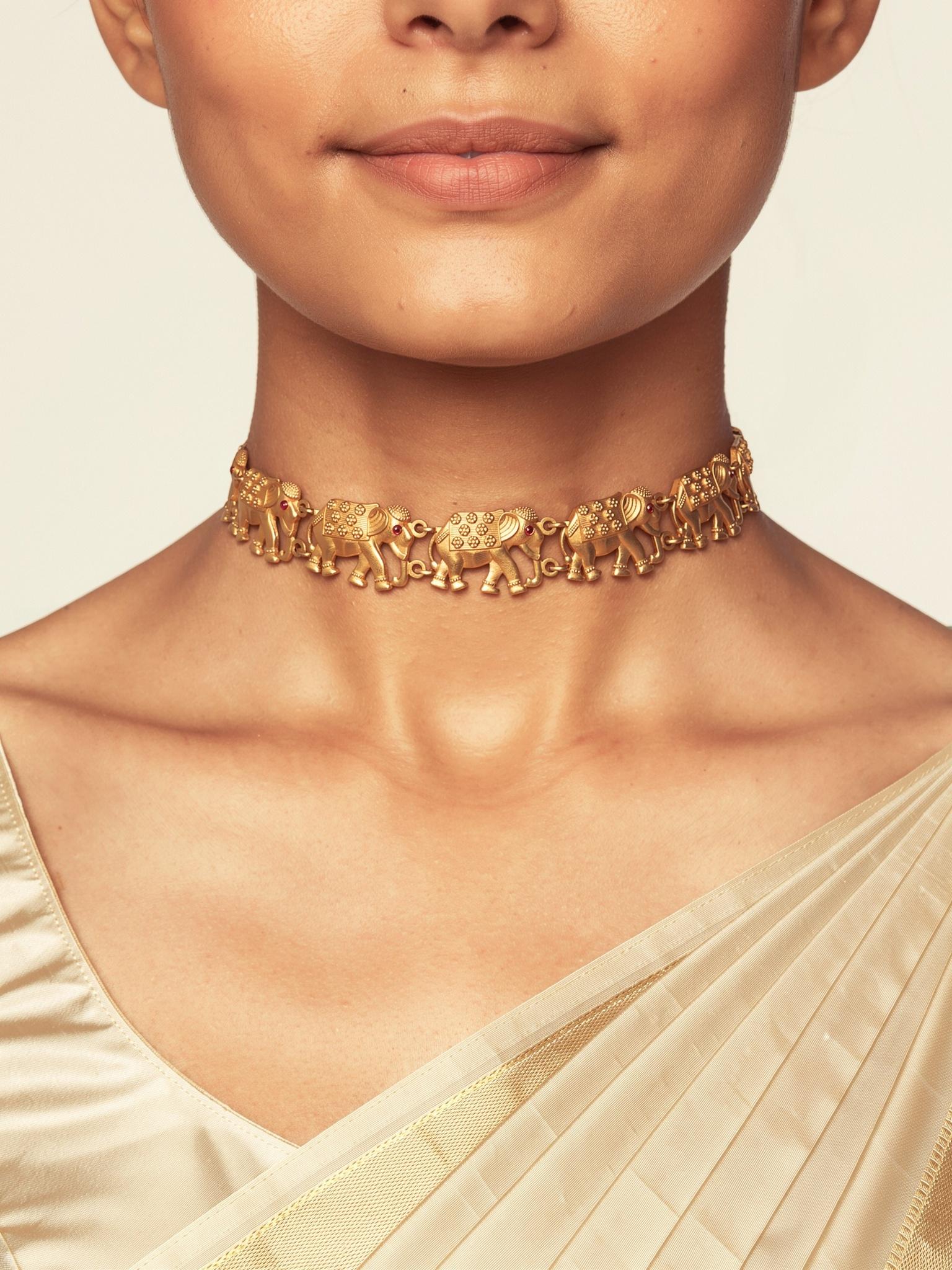 Vantara Antique Gold Elephant Choker Set - Outbox House