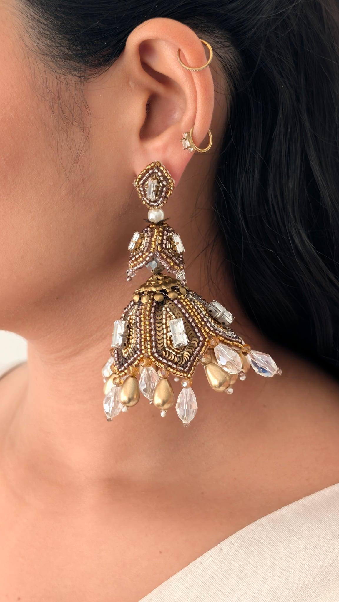 Rubaiyat Beaded Crystal Jhumka Earrings - Outbox House