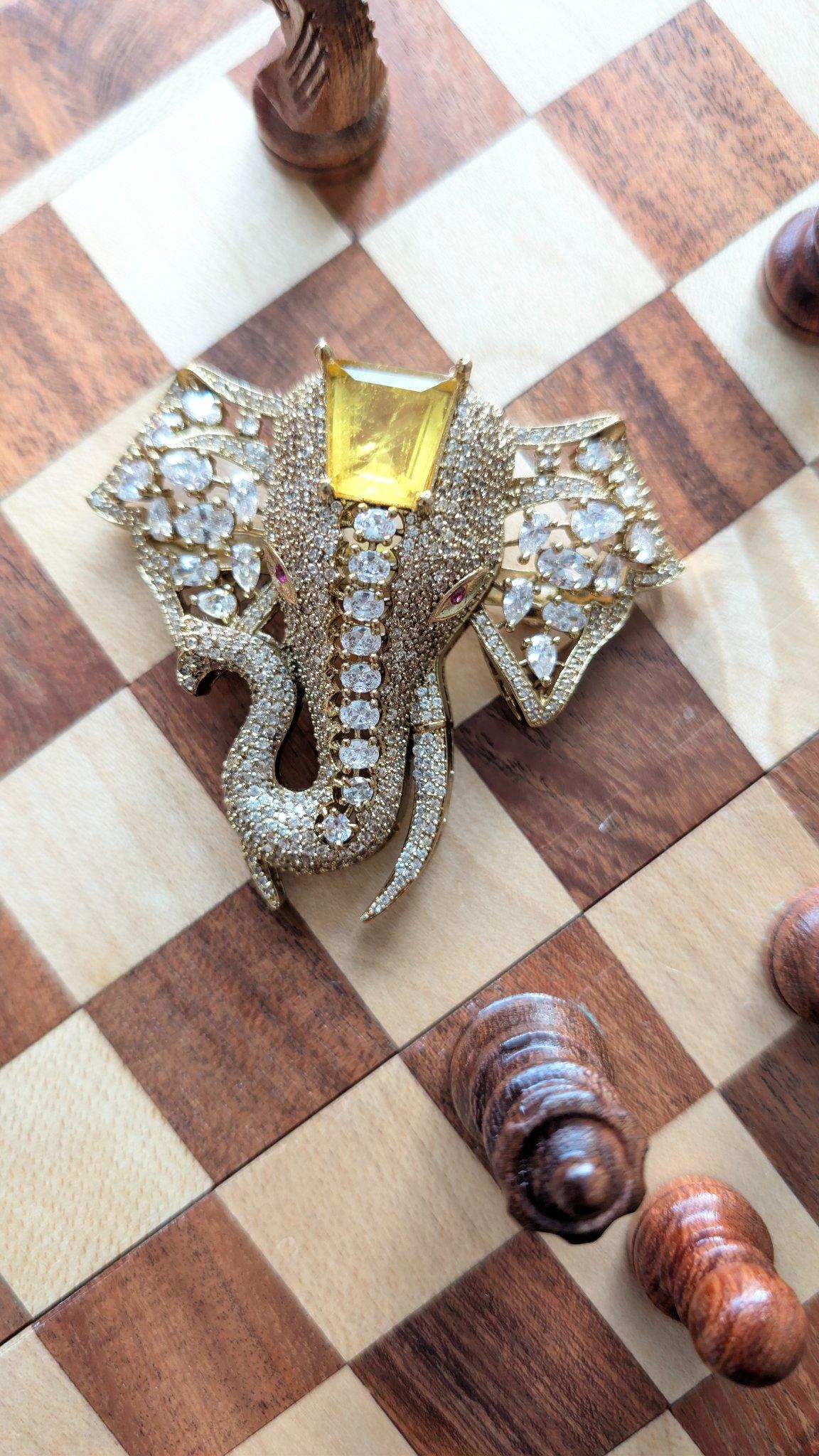Rajwadaa American Diamond Sherwani Brooch, Yellow - Outbox House