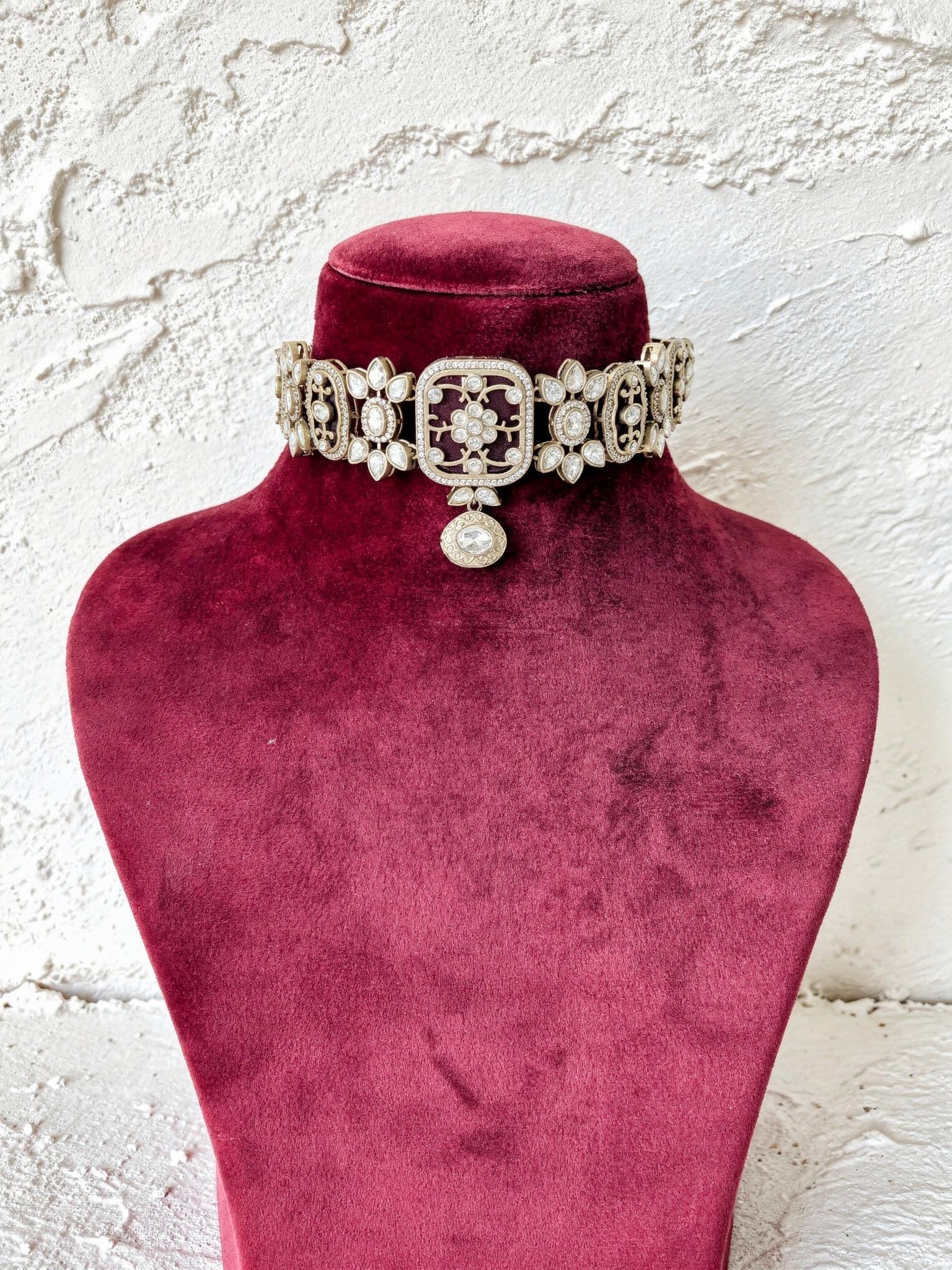 Matsya Silver Tone Kundan Choker Set, Ruby Red - Outbox House
