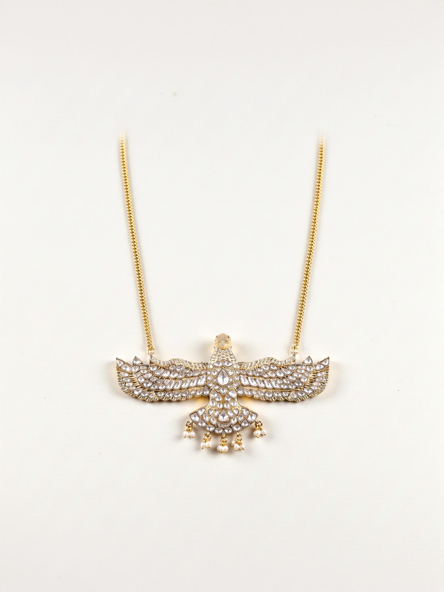 Amber Kundan Groom Mala Pendant, White - Outbox House