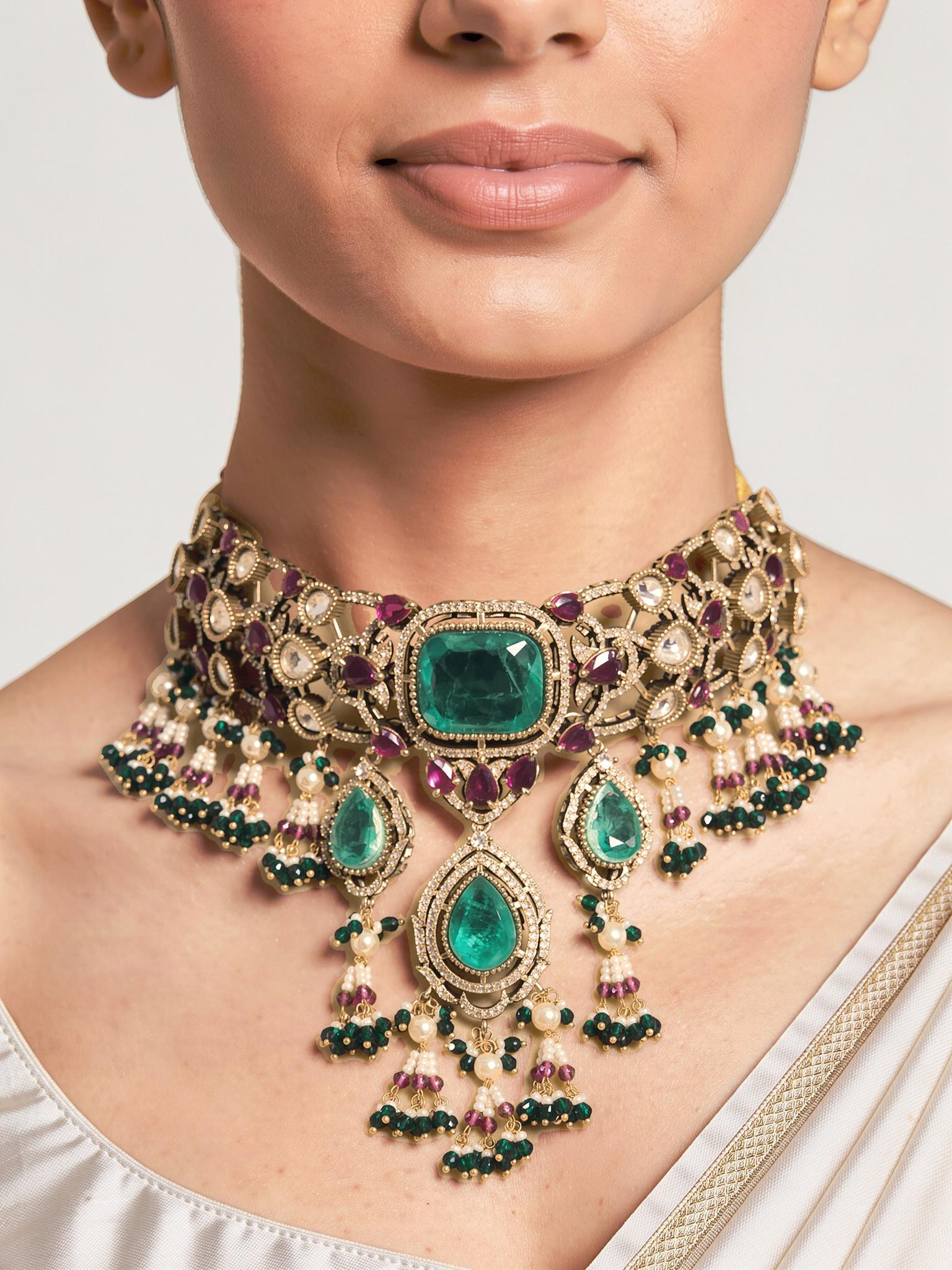 Meena Victorian Choker Set, Mint Green - Outbox House