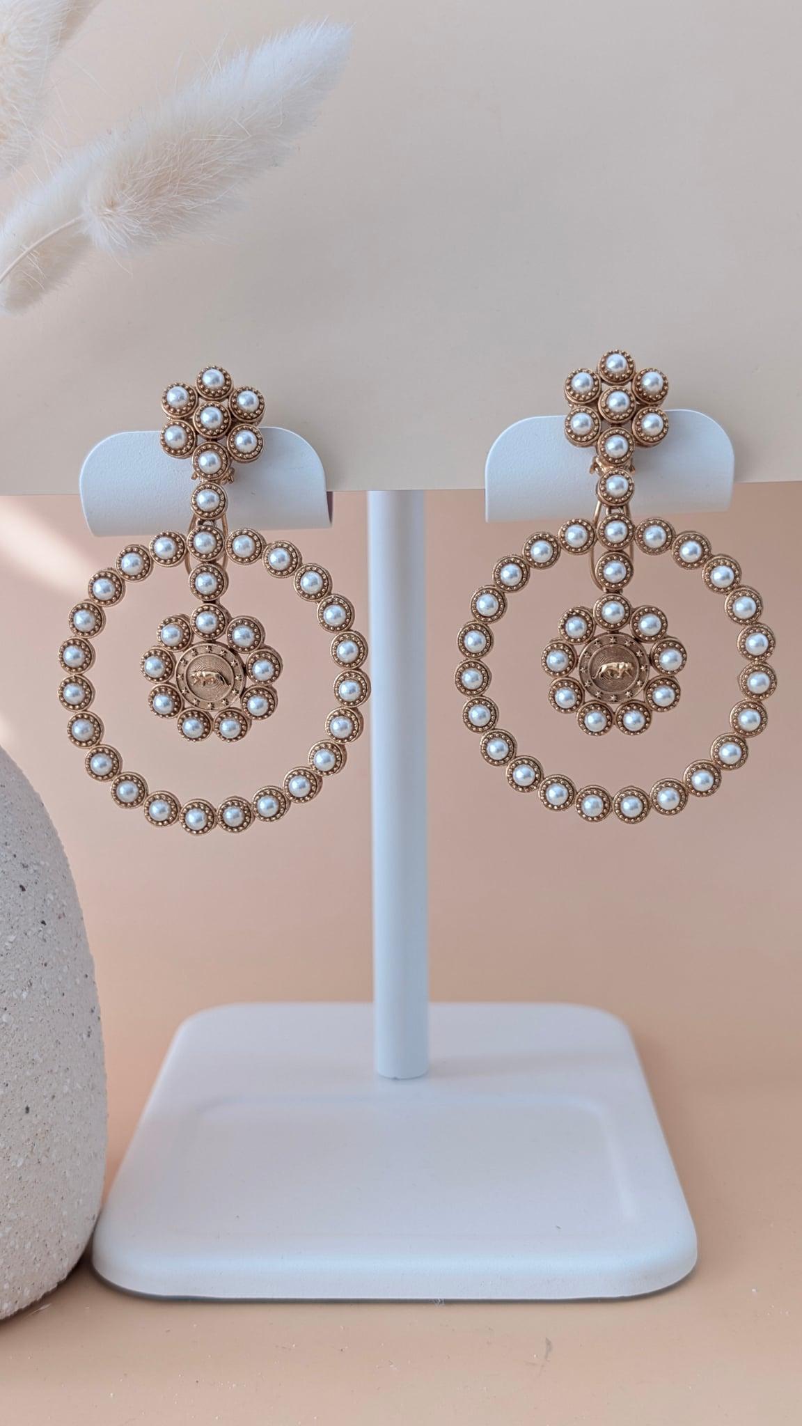 Pearl Chandelier Earrings, Antique Gold - Outbox House