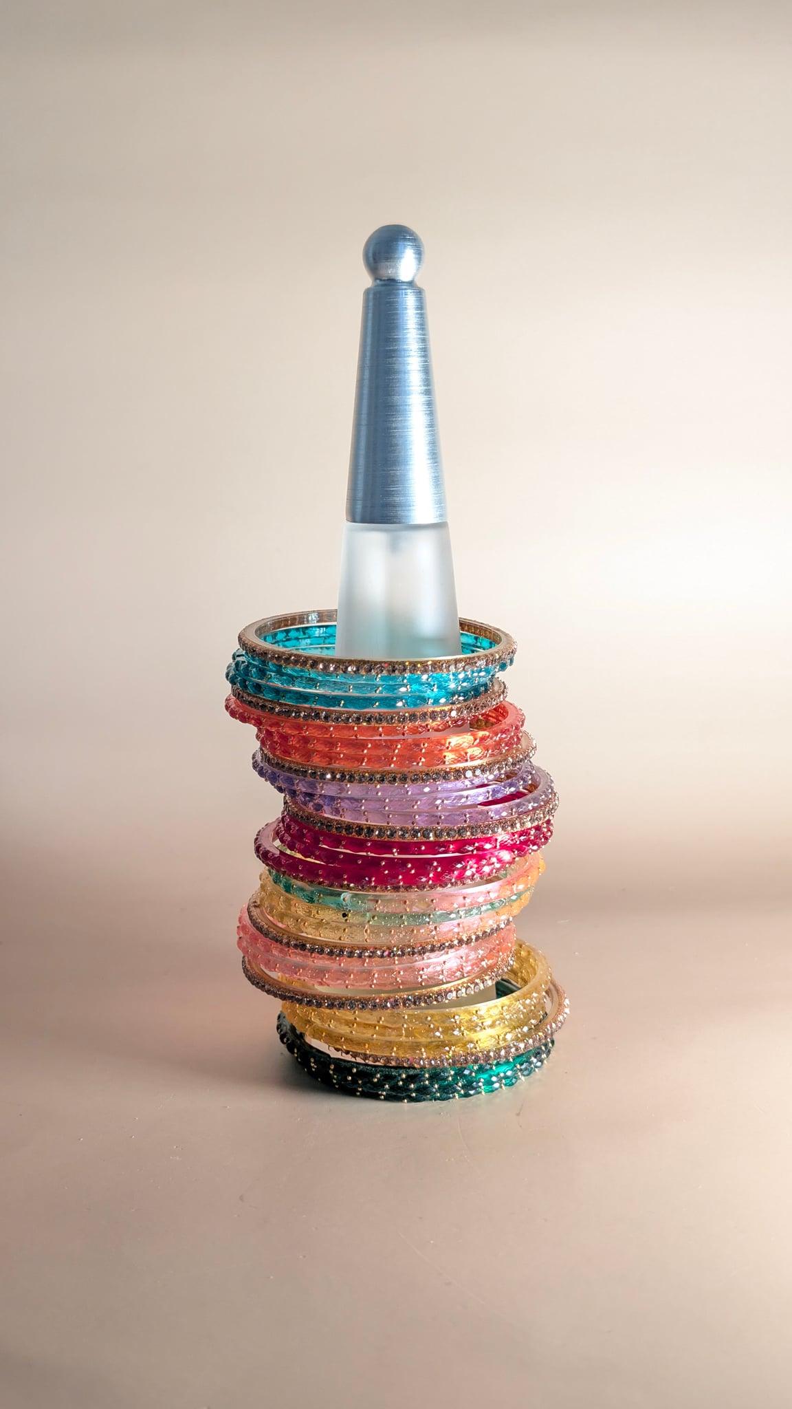 Neelkanth Stone Studded Glass Bangles, Multicolour - Outbox House